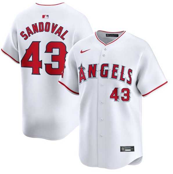 Mens Los Angeles Angels #43 Patrick Sandoval White Home Limited Baseball Stitched Jersey Dzhi